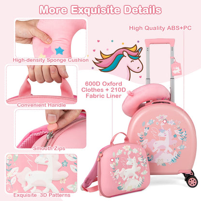 4-Piece Kids Luggage Suitcase Set with 14 Inch Hardside Spinner-Pink