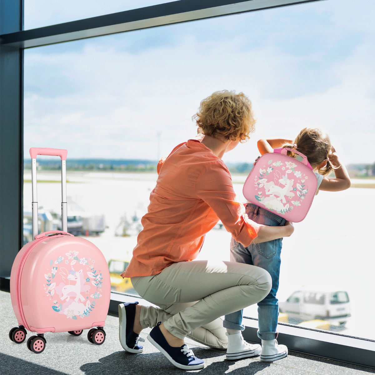 4-Piece Kids Luggage Suitcase Set with 14 Inch Hardside Spinner-Pink