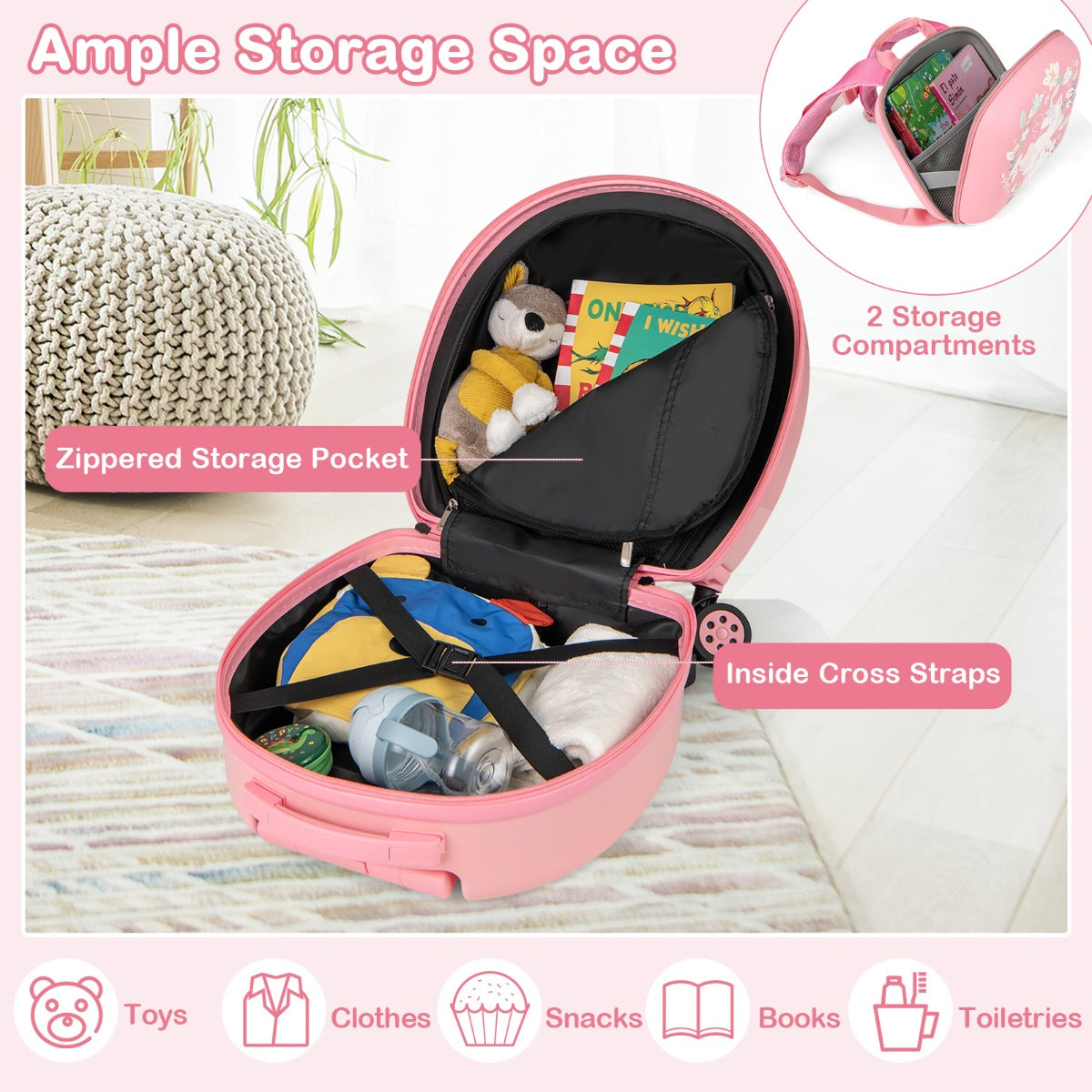 4-Piece Kids Luggage Suitcase Set with 14 Inch Hardside Spinner-Pink