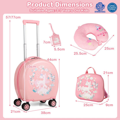 4-Piece Kids Luggage Suitcase Set with 14 Inch Hardside Spinner-Pink