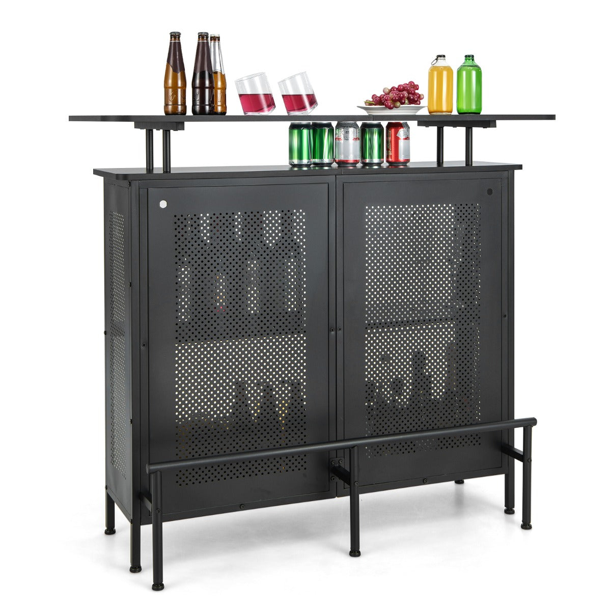 4-Tier Home Bar Unit Home Bar Cabinet with 2 Wine Storage Shelves-Black