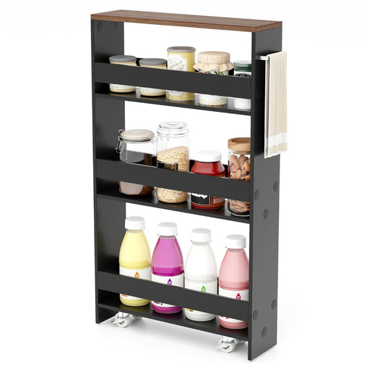 Costway 4-Tier Slim Storage Cart with Open Shelves for Kitchen Bathroom Living Room-Grey