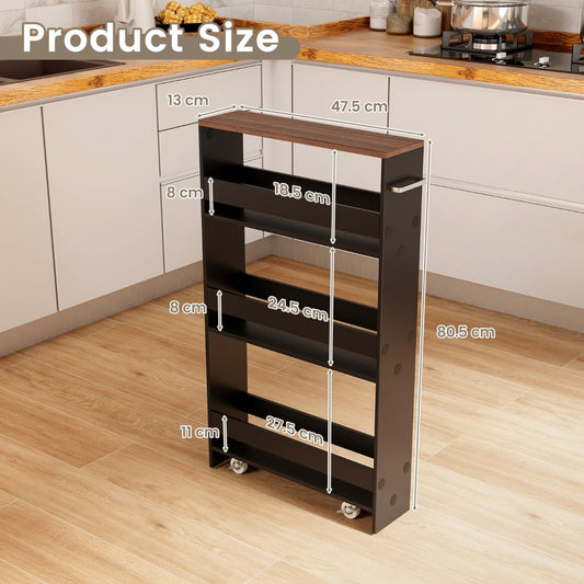 Slim four-tier storage cart fits narrow gaps and makes the most of compact spaces