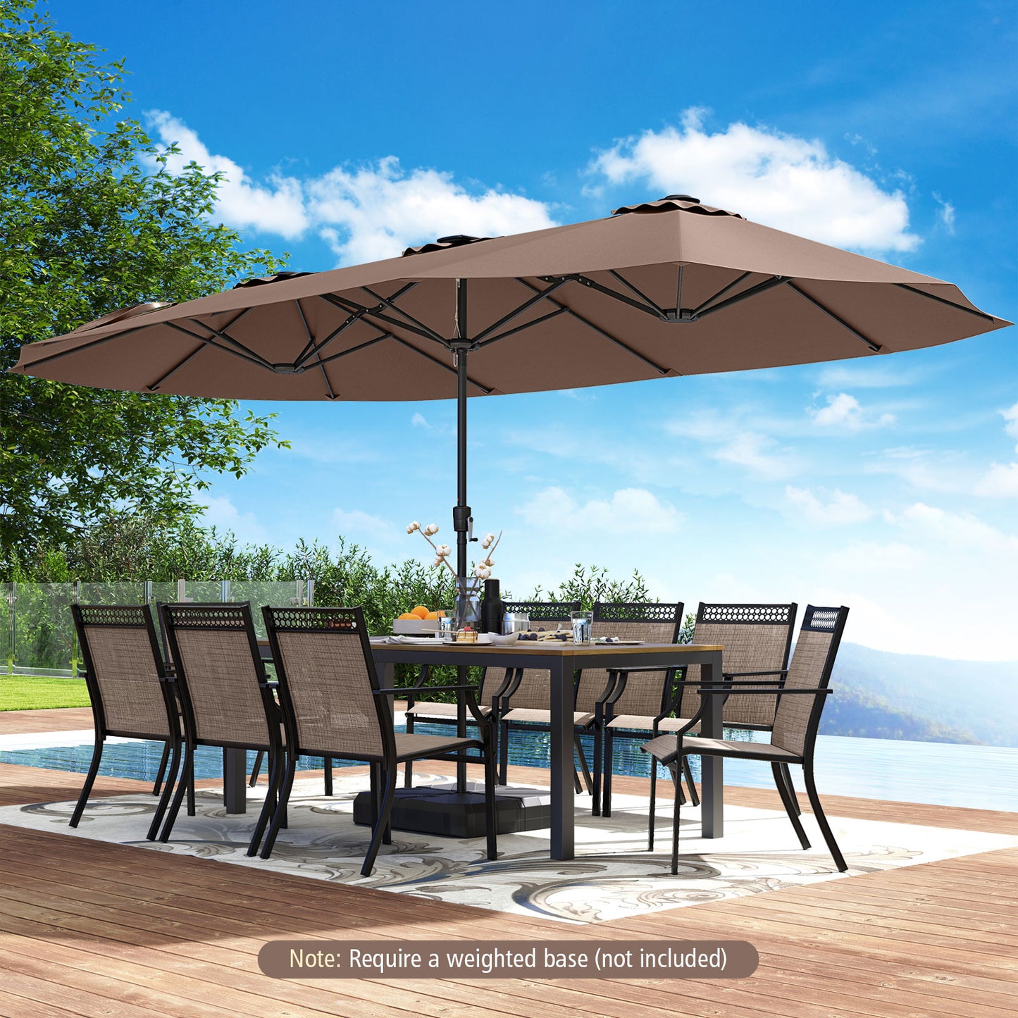 4.7 m Extra-Large Patio Umbrella with LED Solar Lights for Backyard-Coffee