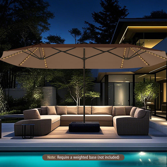 4.7 m Extra-Large Patio Umbrella with LED Solar Lights for Backyard-Coffee
