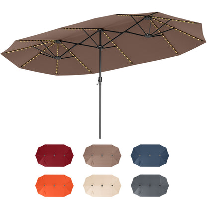 4.7 m Extra-Large Patio Umbrella with LED Solar Lights for Backyard-Coffee