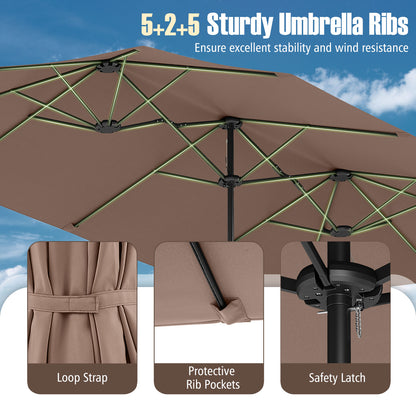 4.7 m Extra-Large Patio Umbrella with LED Solar Lights for Backyard-Coffee