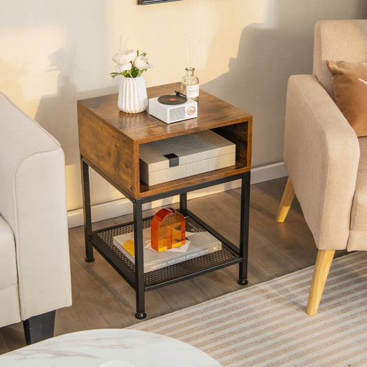 Costway 40 cm Wood Top End Table with Metal Frame and 3-tier Square Side Table