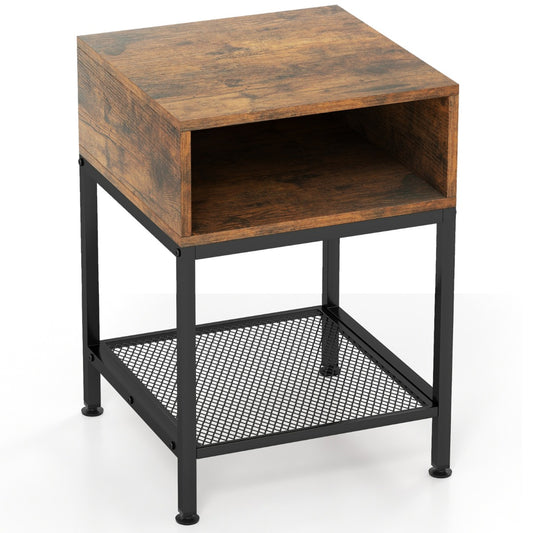 Costway 40 cm Wood Top End Table with Metal Frame and 3-tier Square Side Table