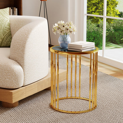 40cm Glass Coffee Table with Gold Metal Frame for Small Space-Golden