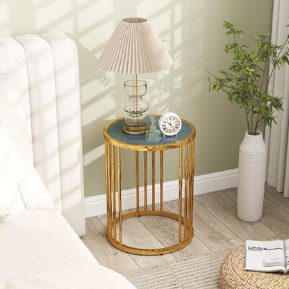 40cm Glass Coffee Table with Gold Metal Frame for Small Space-Golden