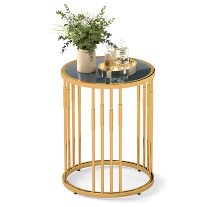 40cm Glass Coffee Table with Gold Metal Frame for Small Space-Golden