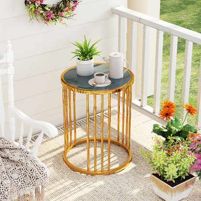 40cm Glass Coffee Table with Gold Metal Frame for Small Space-Golden
