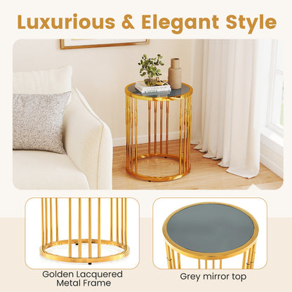 40cm Glass Coffee Table with Gold Metal Frame for Small Space-Golden