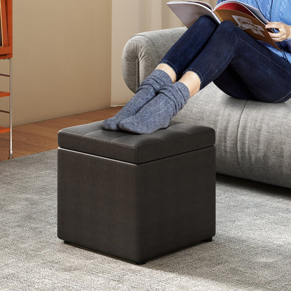 40cm PU Leather Cube Storage Ottoman with Lid-Grey