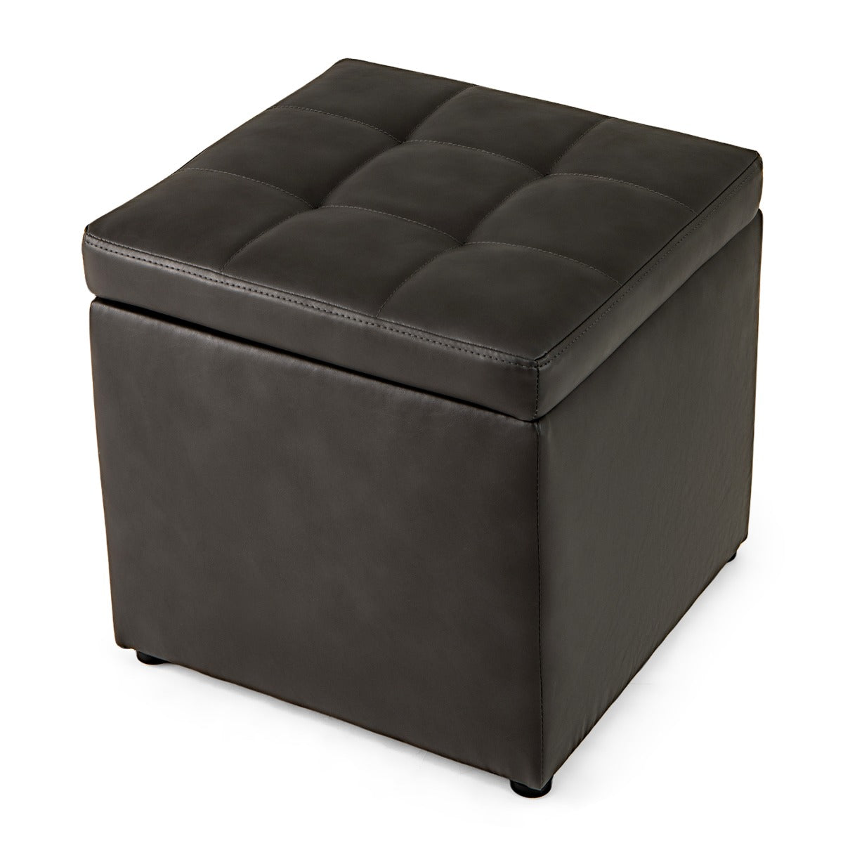 40cm PU Leather Cube Storage Ottoman with Lid-Grey