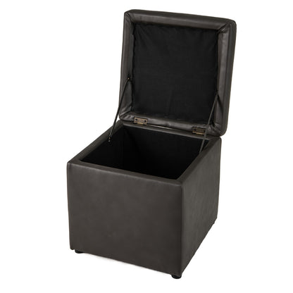 40cm PU Leather Cube Storage Ottoman with Lid-Grey