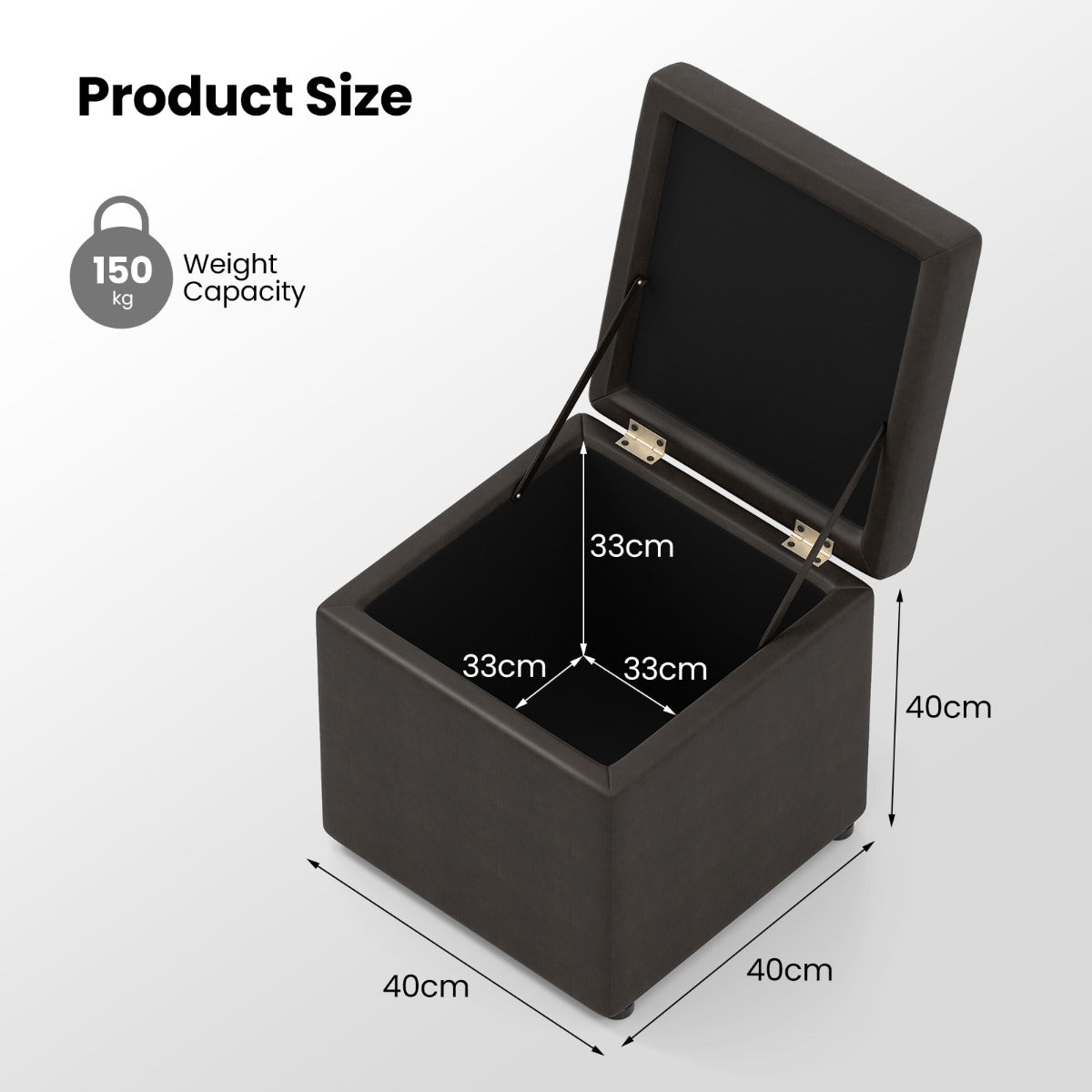 40cm PU Leather Cube Storage Ottoman with Lid-Grey
