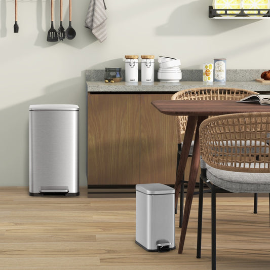 Costway 40L and 6L Step Trash Can Combo Set with Detachable Inner Buckets-Silver