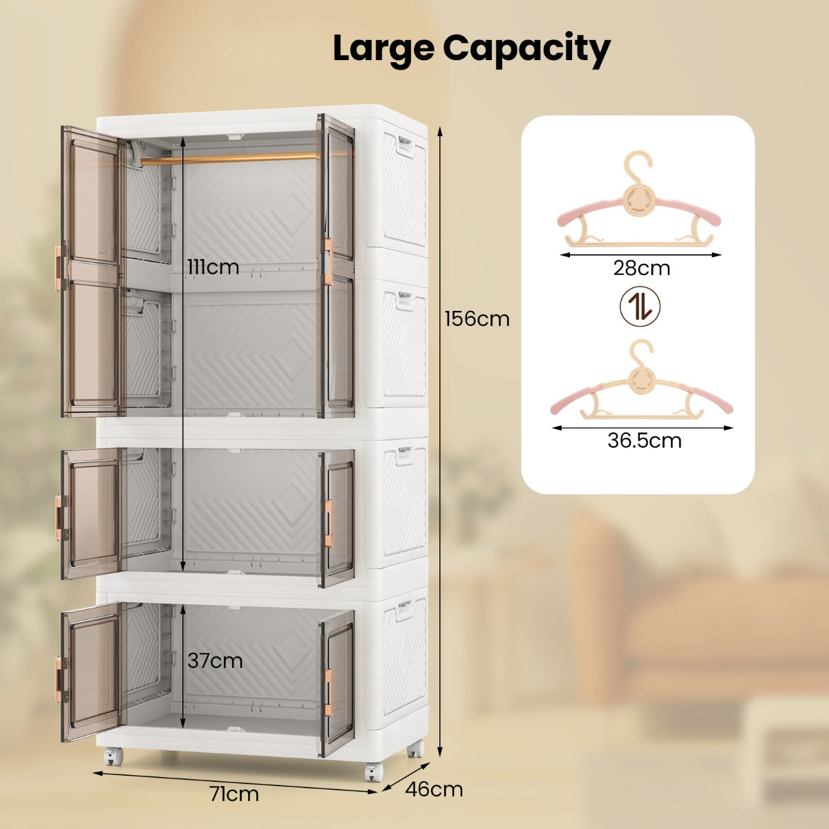 420L Storage Bins with Lid Portable Plastic Wardrobe Closet Organizer-White