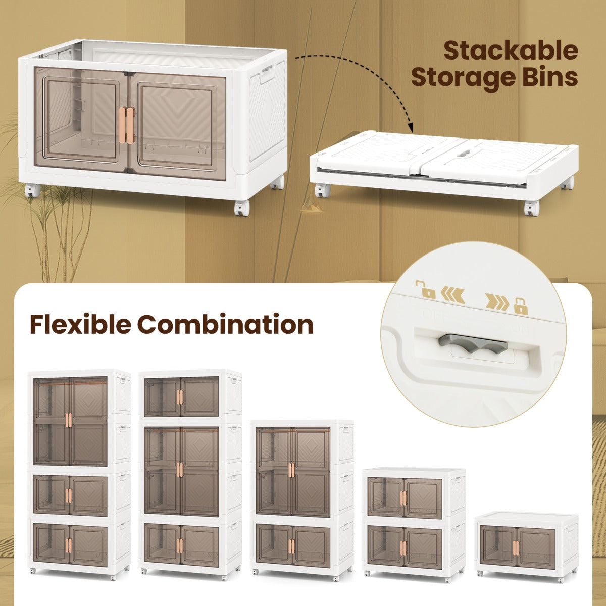 420L Storage Bins with Lid Portable Plastic Wardrobe Closet Organizer-White