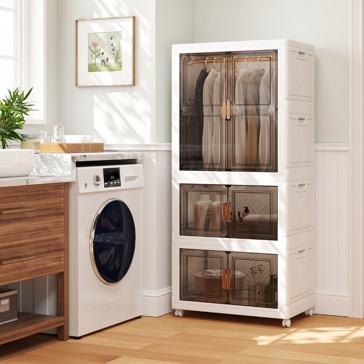 420L Storage Bins with Lid Portable Plastic Wardrobe Closet Organizer-White