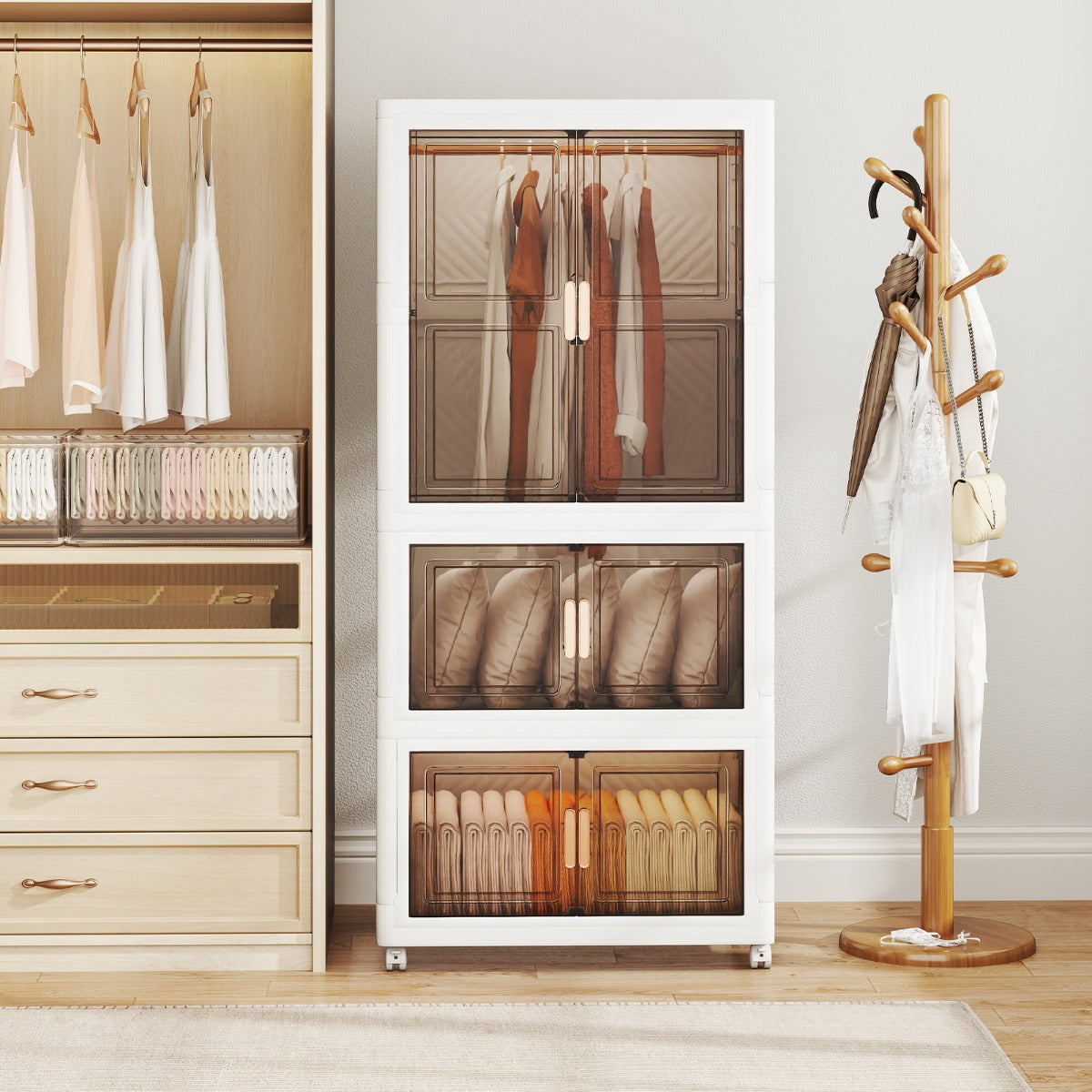 420L Storage Bins with Lid Portable Plastic Wardrobe Closet Organizer-White
