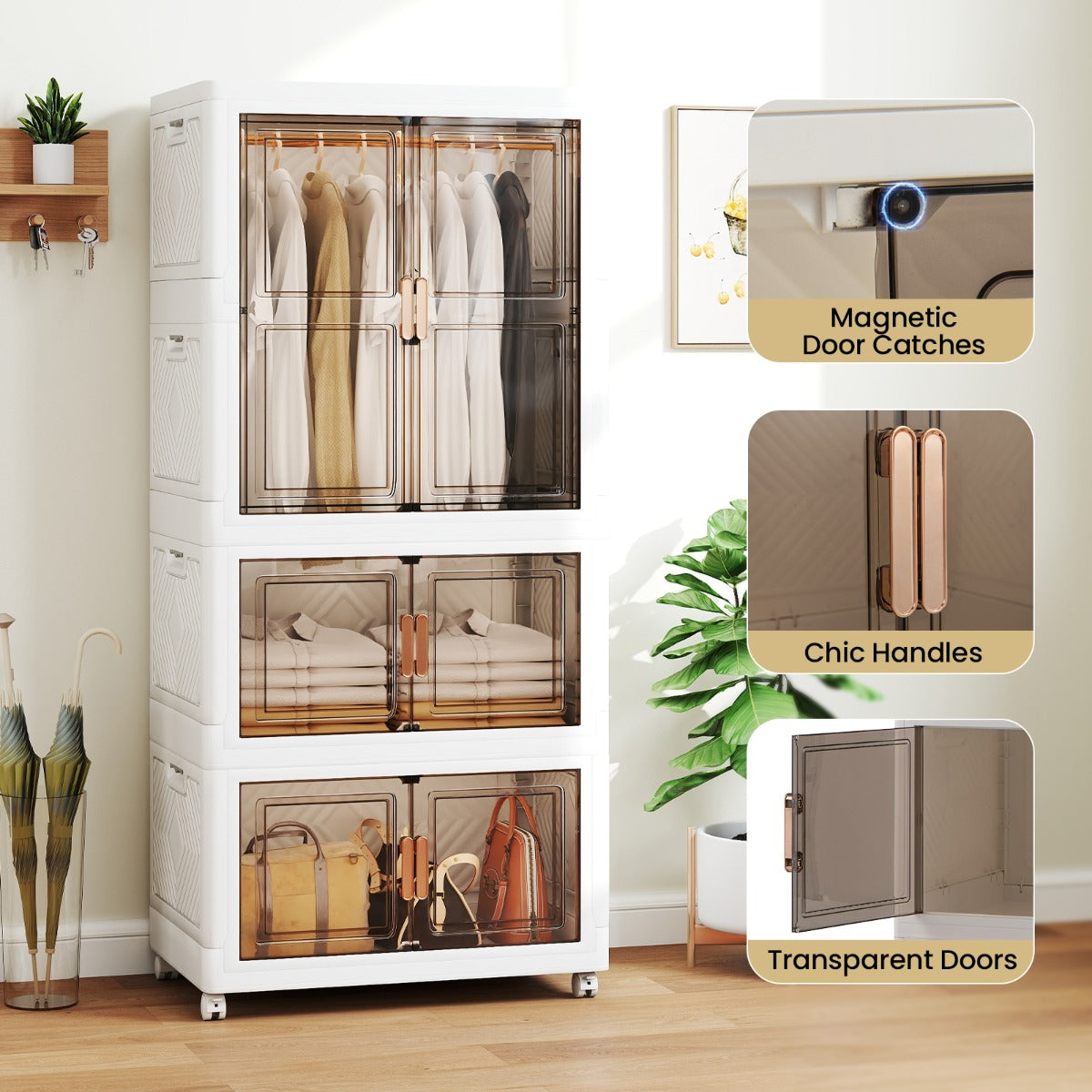 420L Storage Bins with Lid Portable Plastic Wardrobe Closet Organizer-White