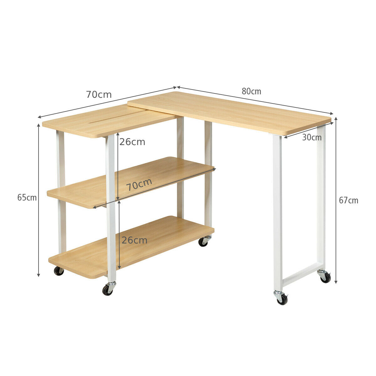 Costway L-Shape 360° Rotating Computer PC Desk Corner Table-natural