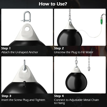 45cm 50kg Water Punching Bag with Adjustable Metal Chain-Black