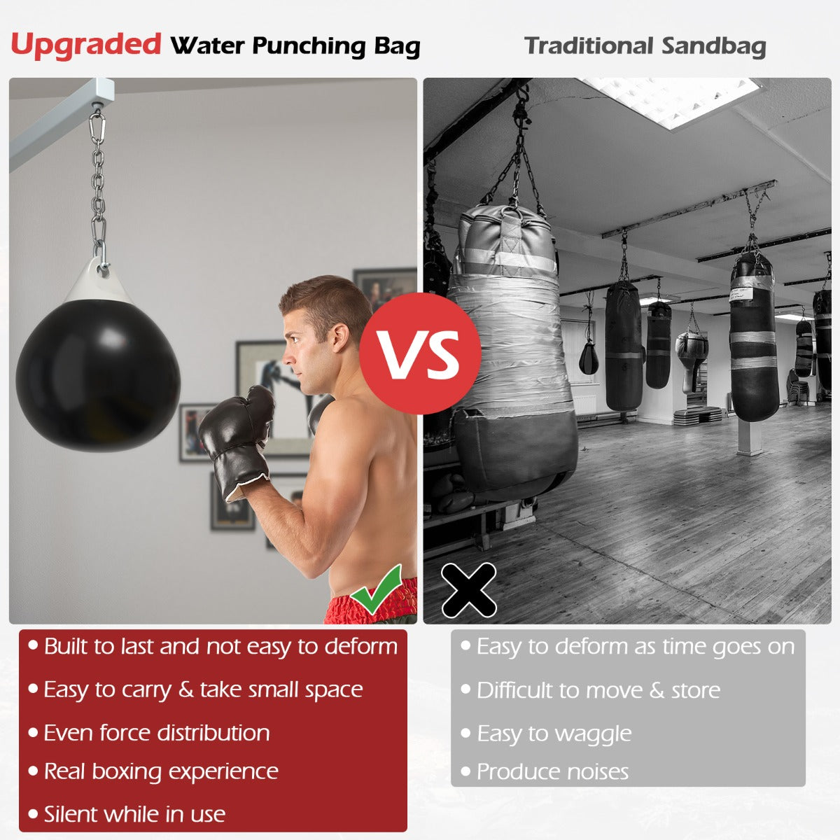 45cm 50kg Water Punching Bag with Adjustable Metal Chain-Black