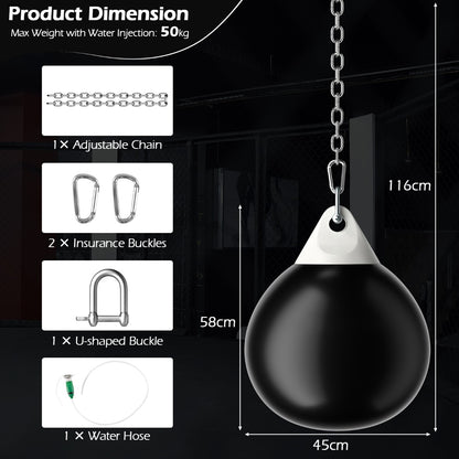 45cm 50kg Water Punching Bag with Adjustable Metal Chain-Black