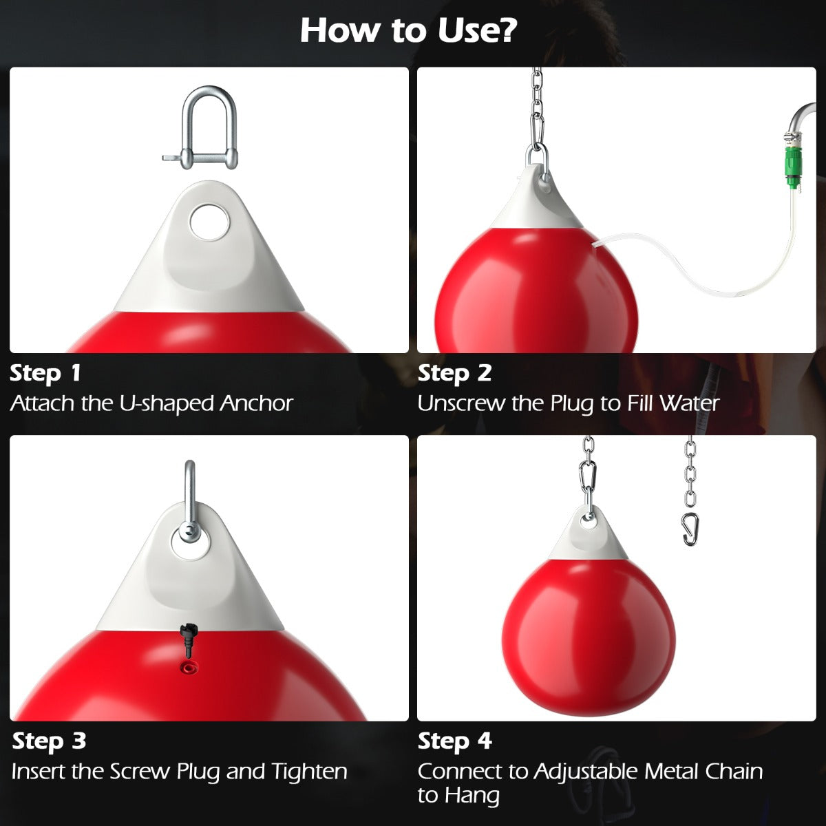 45cm 50kg Water Punching Bag with Adjustable Metal Chain-Red