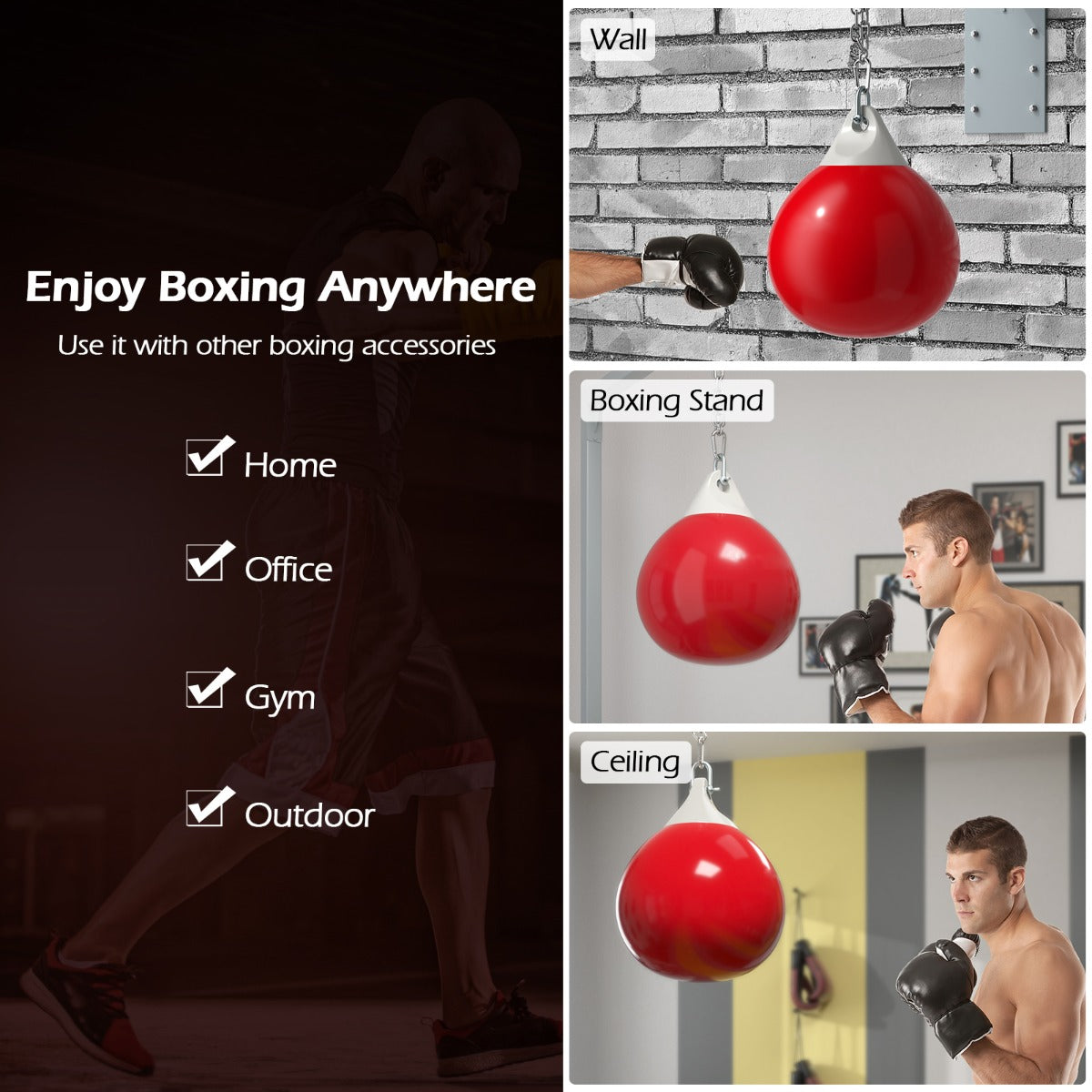45cm 50kg Water Punching Bag with Adjustable Metal Chain-Red