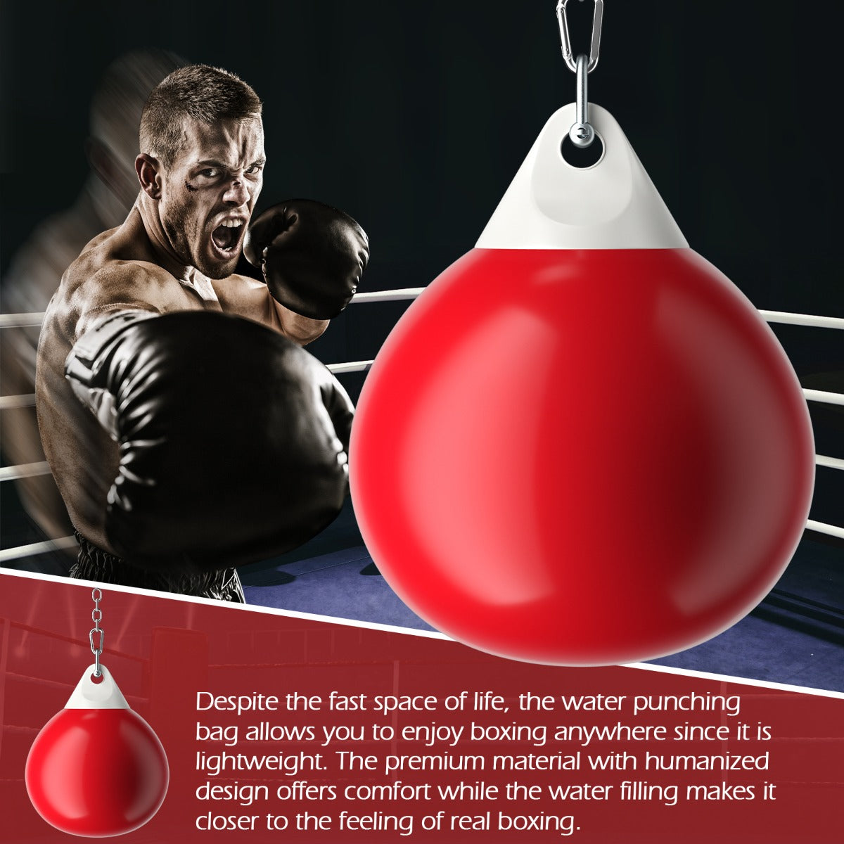 45cm 50kg Water Punching Bag with Adjustable Metal Chain-Red