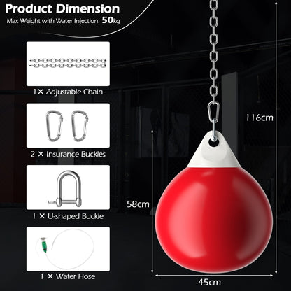 45cm 50kg Water Punching Bag with Adjustable Metal Chain-Red