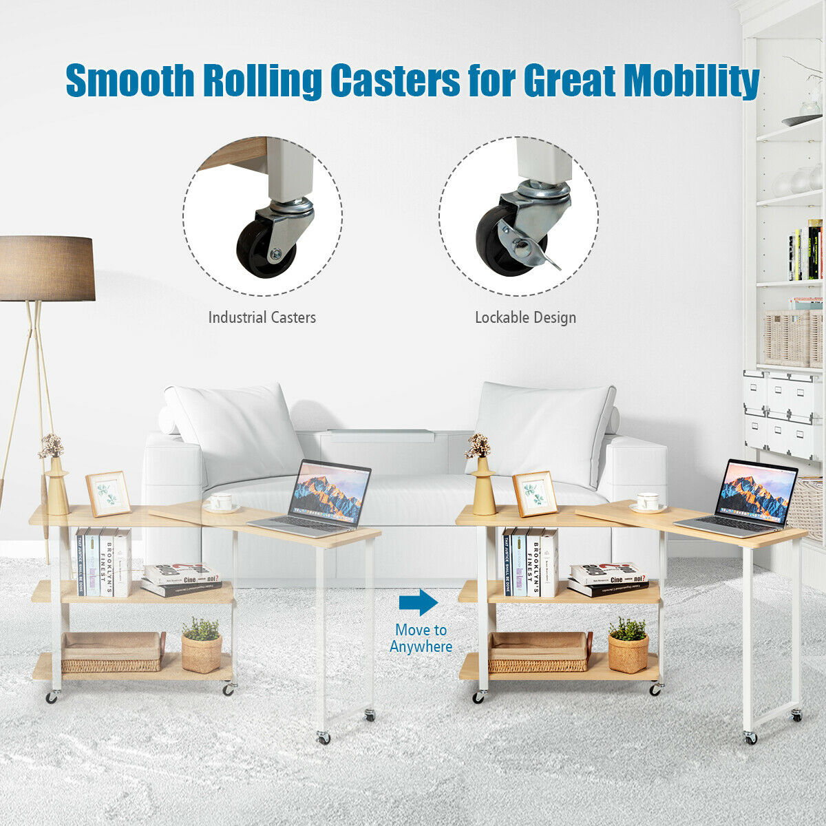 Costway L-Shape 360° Rotating Computer PC Desk Corner Table-natural