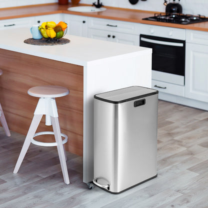 Costway 46L Stainless Steel Trash Can with Soft-Closing Wing Lids and Removable Inner Bucket-Silver