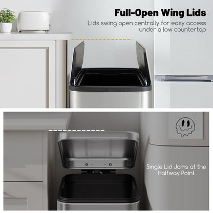 Costway 46L Stainless Steel Trash Can with Soft-Closing Wing Lids and Removable Inner Bucket-Silver
