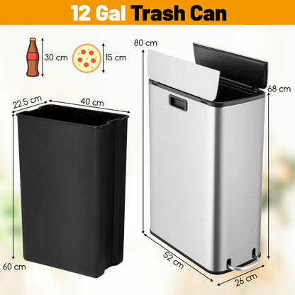 46L stainless steel trash can with soft-close wing lids and convenient pedal operation