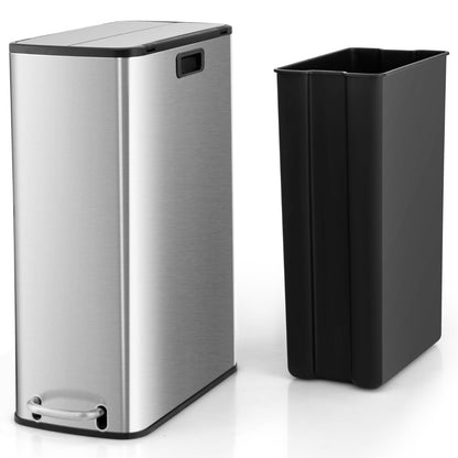 Costway 46L Stainless Steel Trash Can with Soft-Closing Wing Lids and Removable Inner Bucket-Silver