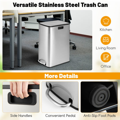Costway 46L Stainless Steel Trash Can with Soft-Closing Wing Lids and Removable Inner Bucket-Silver