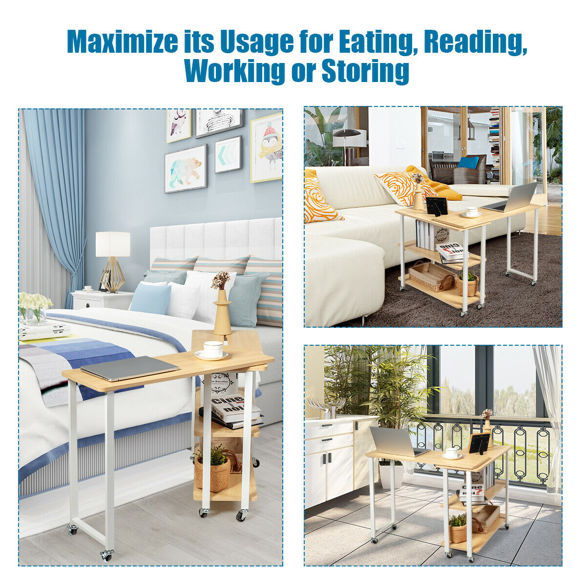Costway L-Shape 360° Rotating Computer PC Desk Corner Table-natural