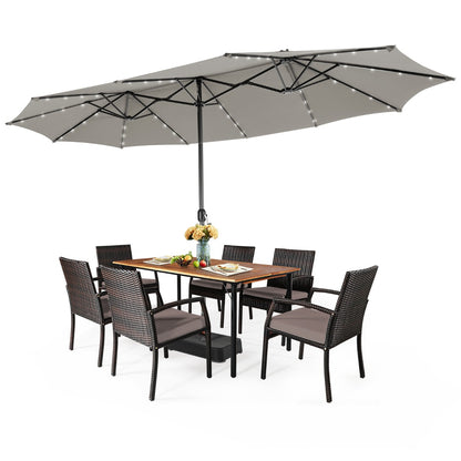 Costway 480cm Double-Sided Patio Umbrella with Auto-Charging Solar Panel-Grey
