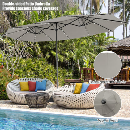 Extra-large twin patio umbrella with sturdy steel frame and weighted base for added stability