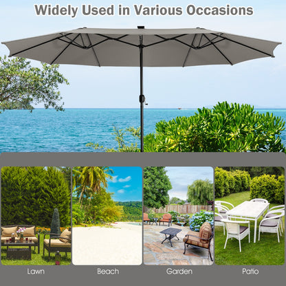 Costway 480cm Double-Sided Patio Umbrella with Auto-Charging Solar Panel-Grey