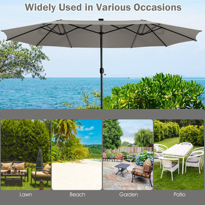 Heavy-duty double-sided market umbrella suitable for residential and commercial outdoor spaces