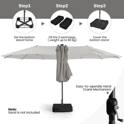 Costway 480cm Double-Sided Patio Umbrella with Auto-Charging Solar Panel-Grey