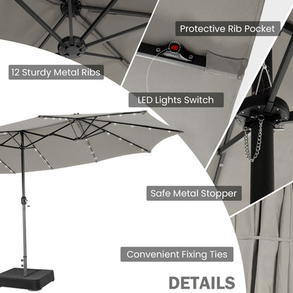Costway 480cm Double-Sided Patio Umbrella with Auto-Charging Solar Panel-Grey