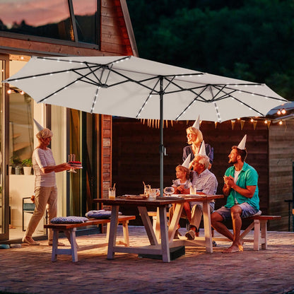 Costway 480cm Double-Sided Patio Umbrella with Auto-Charging Solar Panel-Beige